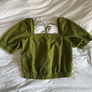 Everlane, The Eyelet Puff Sleeve Top in Green Moss